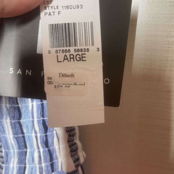 I. N. San Francisco blue and white striped shorts romper, ruffle, size large - Picture 9 of 16